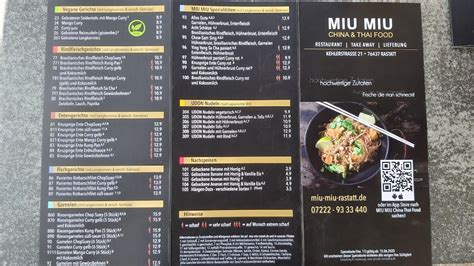 Speisekarte MIU MIU China Thai Food in Rastatt.